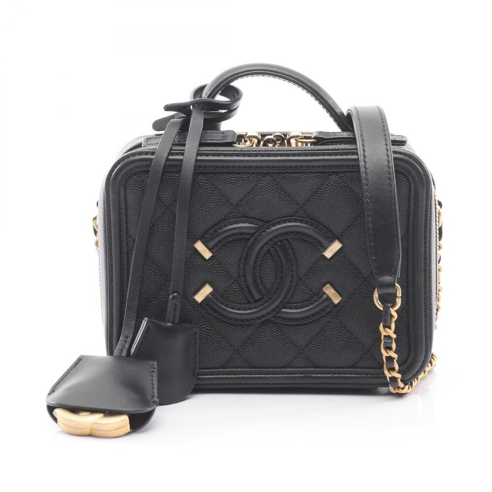Chanel CC Figley Vanity Bag Shoulder Leather Grained Calf Black